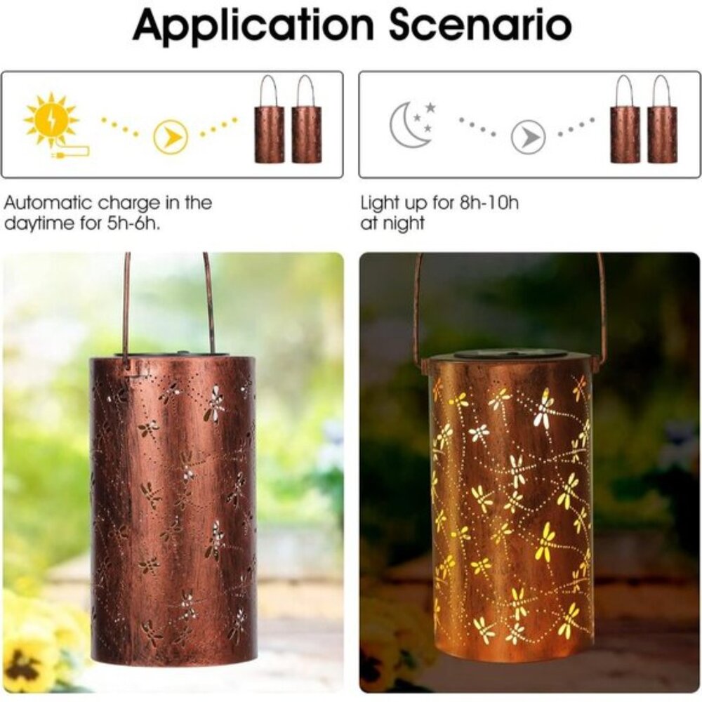 New Solar Lanterns Outdoor Waterproof Dragonfly Metal LED Lights for Garden - Picture 6 of 7